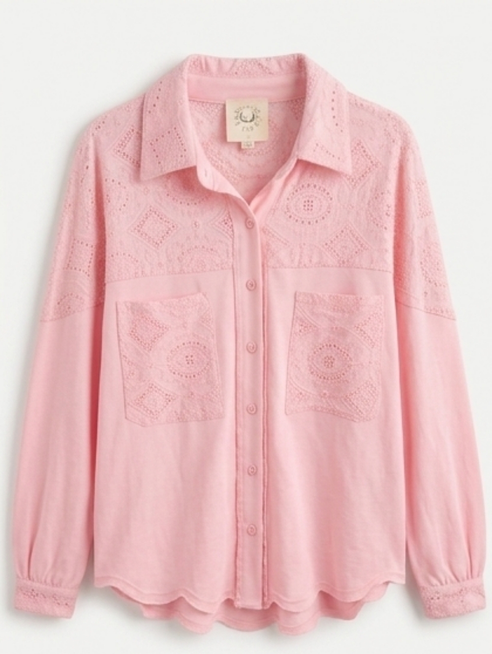 Fantastic Fawn Light Pink Eyelet Button-Down Shirt